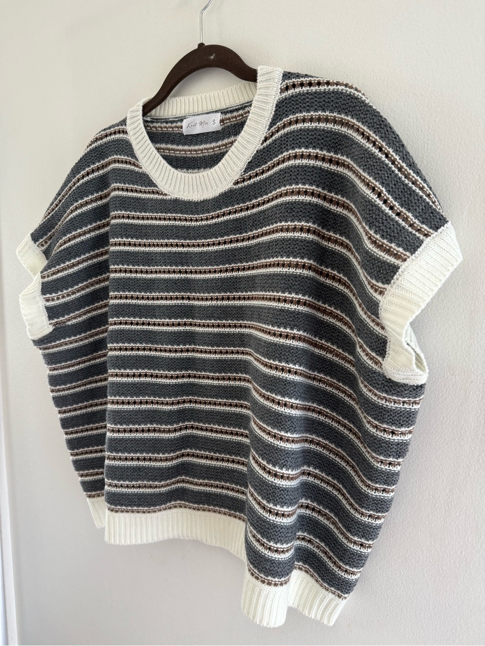 Soft, Knit Striped Crewneck Sweater in Cream & Gray - Picture 2 of 8